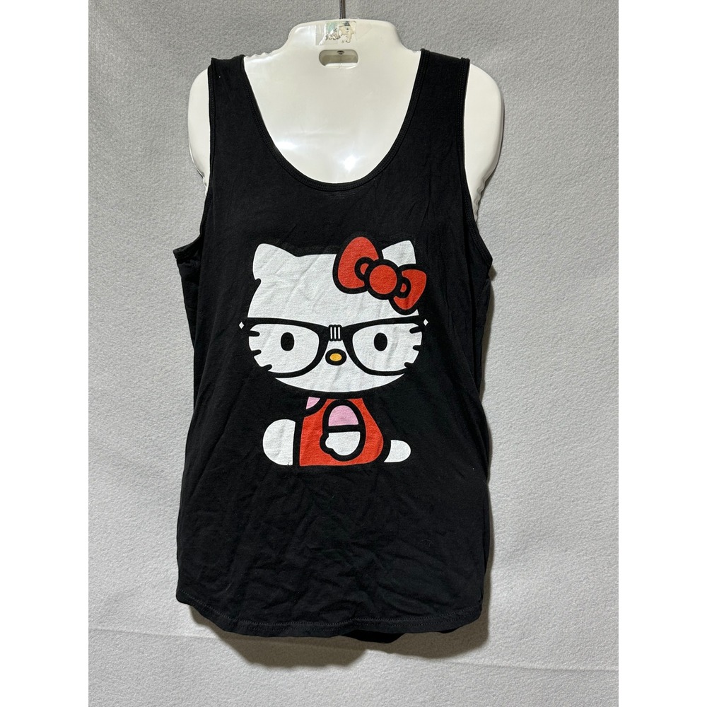 Hello Kitty Nerd Glasses Tank Top Port & Company Black Ladies L